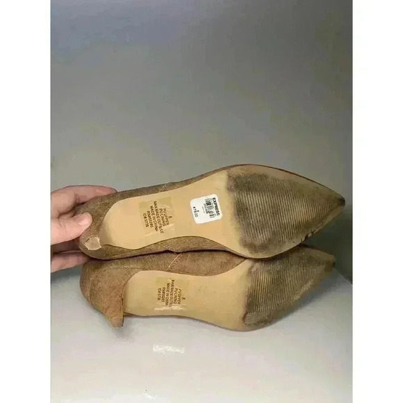 Express Womens Ankle Boots Tan Brown Kitten Heel Side Zip Pointed Toe 8 Textured - Picture 9 of 13
